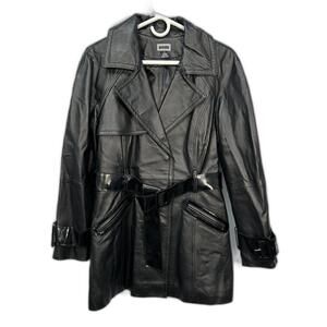 Y2K Leather Jacket Vintage Minimalist Tailored Black Belted Goth‎ Blazer 12